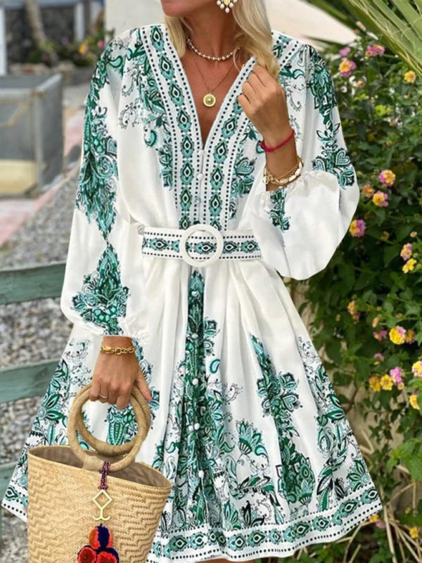 Women's Boho Parsley Print Midi Dress for Summer Boho Dresses