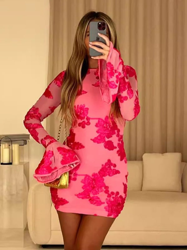 Floral Embroidered Backless Mini Dress for Parties Mini Dresses