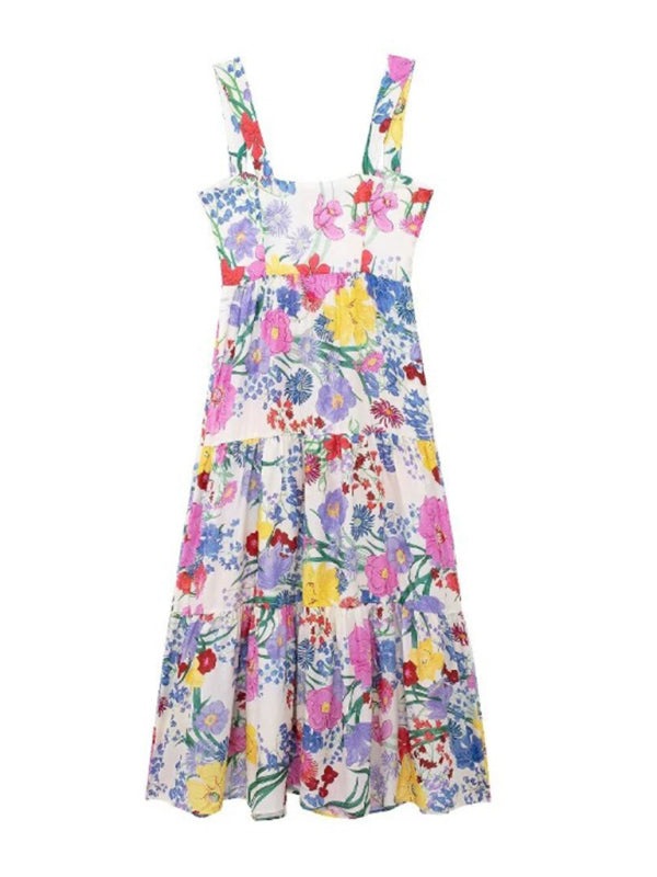 Casual Floral Maxi Dress with Sweetheart Neckline Casual Dresses