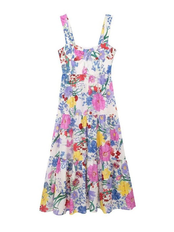 Casual Floral Maxi Dress with Sweetheart Neckline Casual Dresses