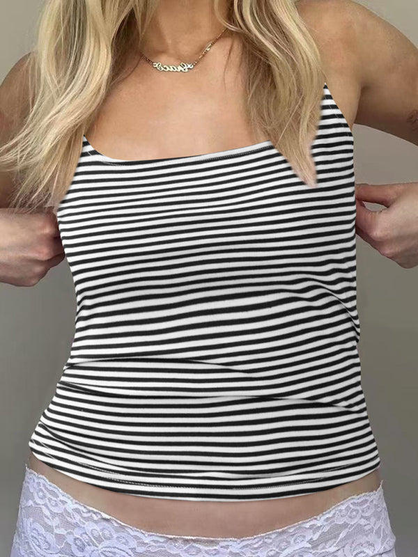 Women's Pink Striped Fitted Cami Top Casual Tops