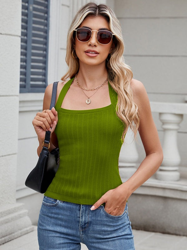 Women’s Open Back Knitwear Halter Top Knitted Tops