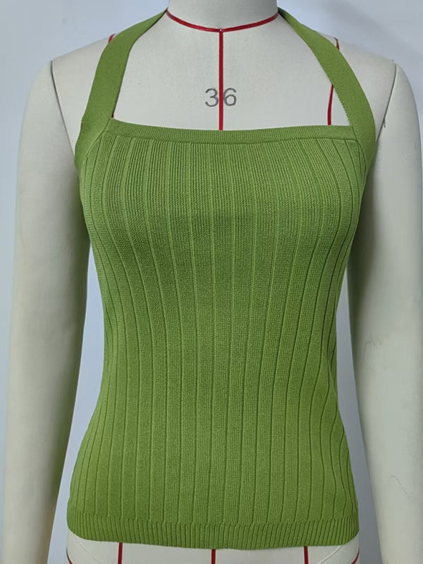 Women’s Open Back Knitwear Halter Top Knitted Tops