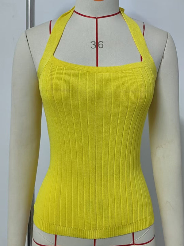 Women’s Open Back Knitwear Halter Top Knitted Tops