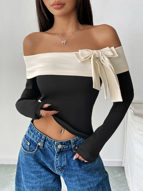 Off-Shoulder Top with Bow Accent Tops