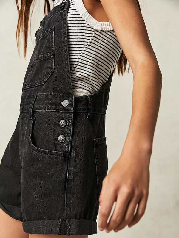 Cotton Denim Playsuit with Folded Hem - Overalls Denim Playsuit