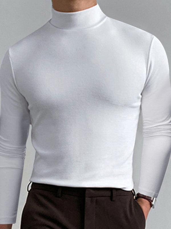 Men's Casual White Turtleneck - Versatile & Stylish	