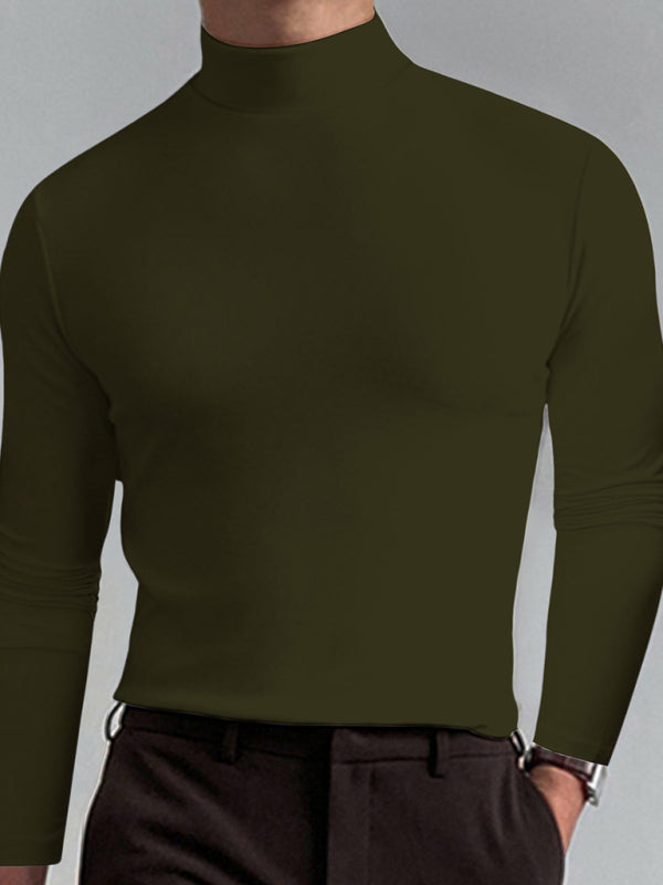 Mustard Men's Long Sleeve Turtleneck T-Shirts Men Tees