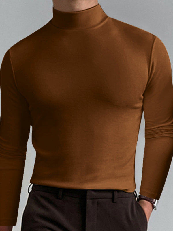 Mustard Men's Long Sleeve Turtleneck T-Shirts Men Tees