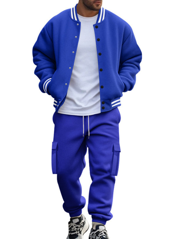 Men's Sporty Baseball-Inspired Fleece Tracksuit Set - Essential