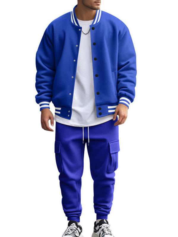 Men's Sporty Baseball-Inspired Fleece Tracksuit Set - Essential