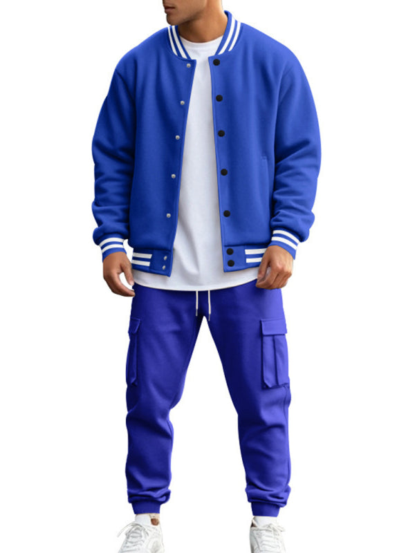 Men's Sporty Baseball-Inspired Fleece Tracksuit Set - Essential