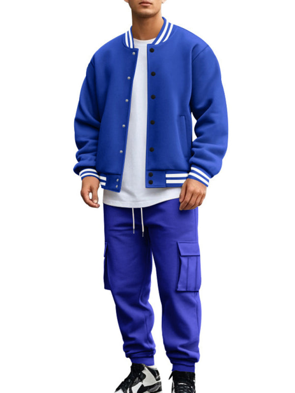 Men's Sporty Baseball-Inspired Fleece Tracksuit Set - Essential