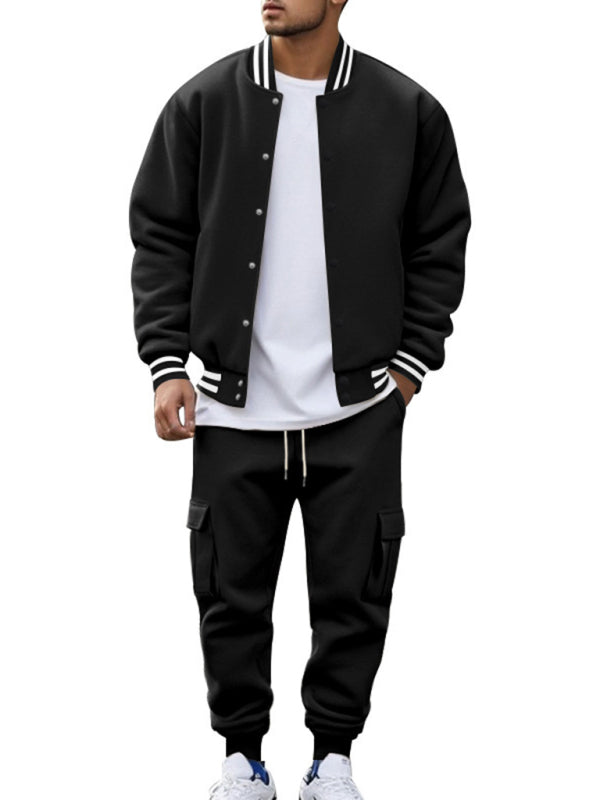 Men's Sporty Baseball-Inspired Fleece Tracksuit Set - Essential