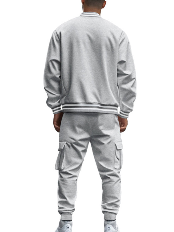 Men's Sporty Baseball-Inspired Fleece Tracksuit Set - Essential