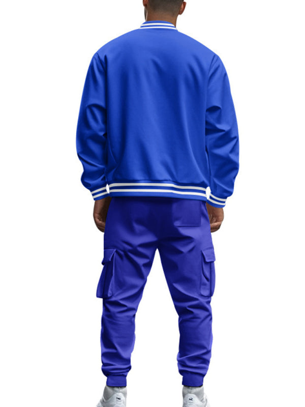 Men's Sporty Baseball-Inspired Fleece Tracksuit Set - Essential