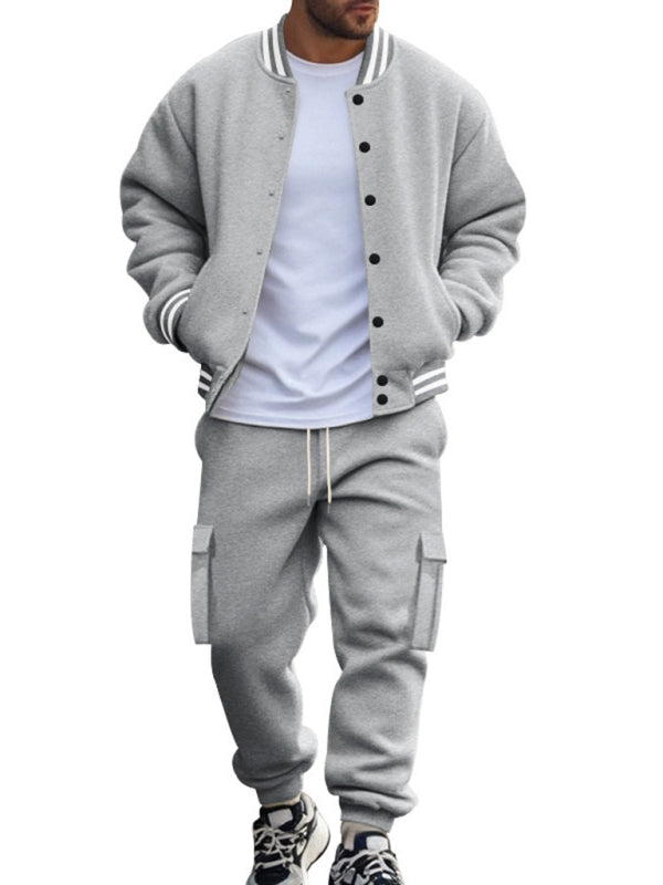 Men's Sporty Baseball-Inspired Fleece Tracksuit Set - Essential