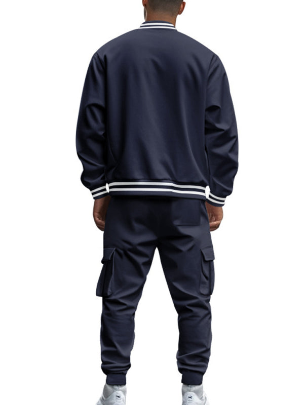 Men's Sporty Baseball-Inspired Fleece Tracksuit Set - Essential