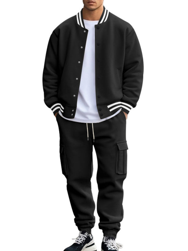 Men's Sporty Baseball-Inspired Fleece Tracksuit Set - Essential