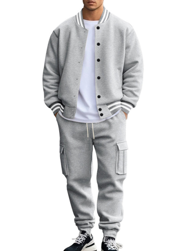 Men's Sporty Baseball-Inspired Fleece Tracksuit Set - Essential