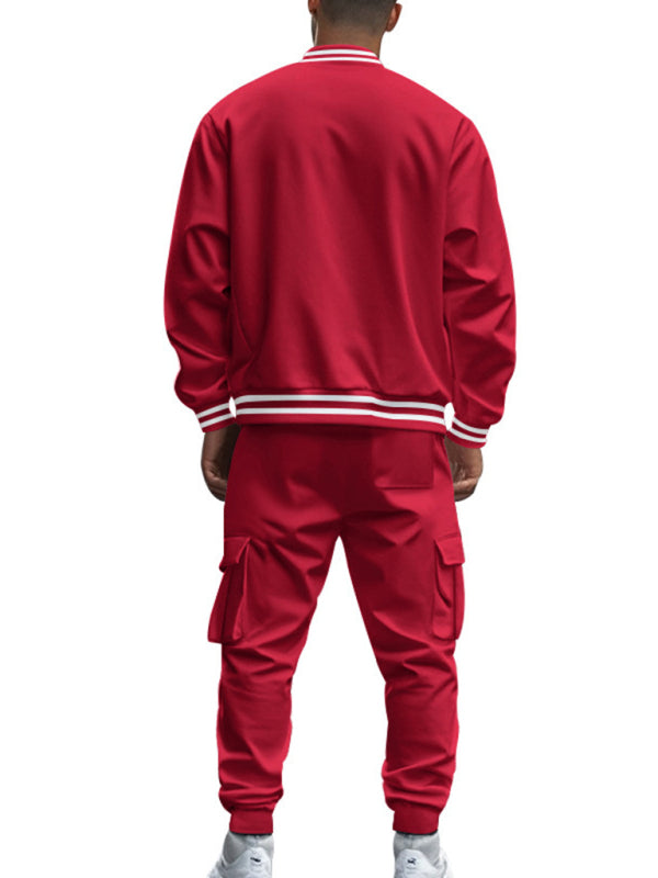 Men's Sporty Baseball-Inspired Fleece Tracksuit Set - Essential