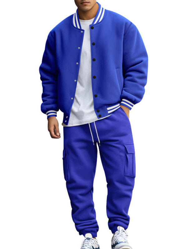 Men's Sporty Baseball-Inspired Fleece Tracksuit Set - Essential