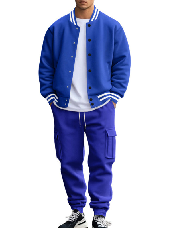 Men's Sporty Baseball-Inspired Fleece Tracksuit Set - Essential