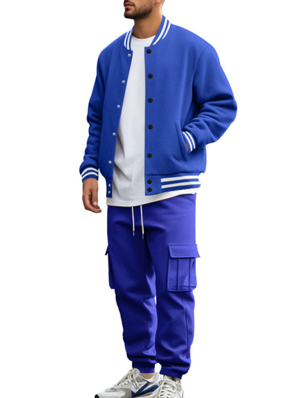 Men's Sporty Baseball-Inspired Fleece Tracksuit Set - Essential