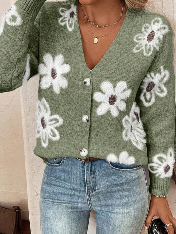 Casual Sunflower Knit Cardigan – Young Women's Style Cardigans