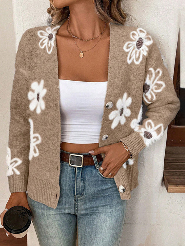 Casual Sunflower Knit Cardigan – Young Women's Style Cardigans