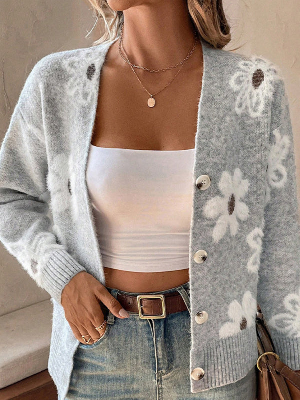 Casual Sunflower Knit Cardigan – Young Women's Style Cardigans