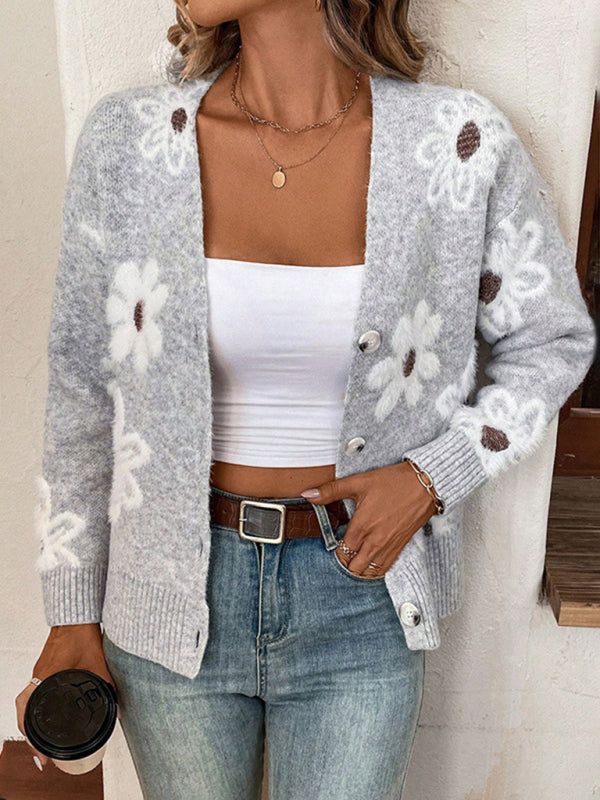 Casual Sunflower Knit Cardigan – Young Women's Style Cardigans