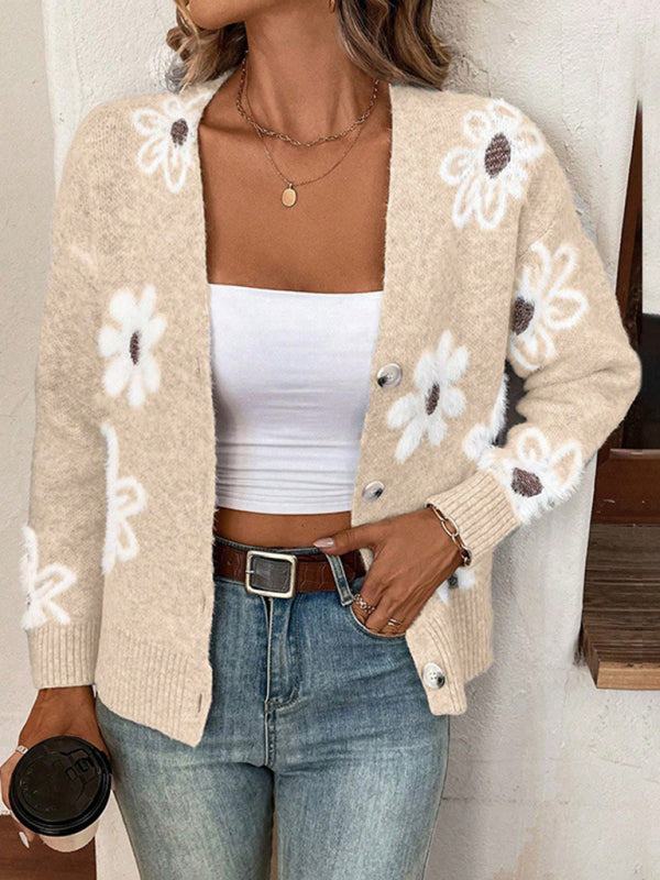 Casual Sunflower Knit Cardigan – Young Women's Style Cardigans