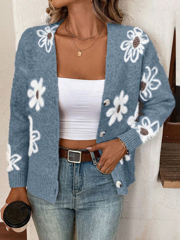 Casual Sunflower Knit Cardigan – Young Women's Style Cardigans