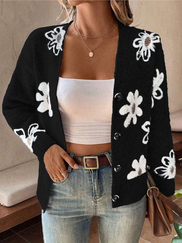 Casual Sunflower Knit Cardigan – Young Women's Style Cardigans