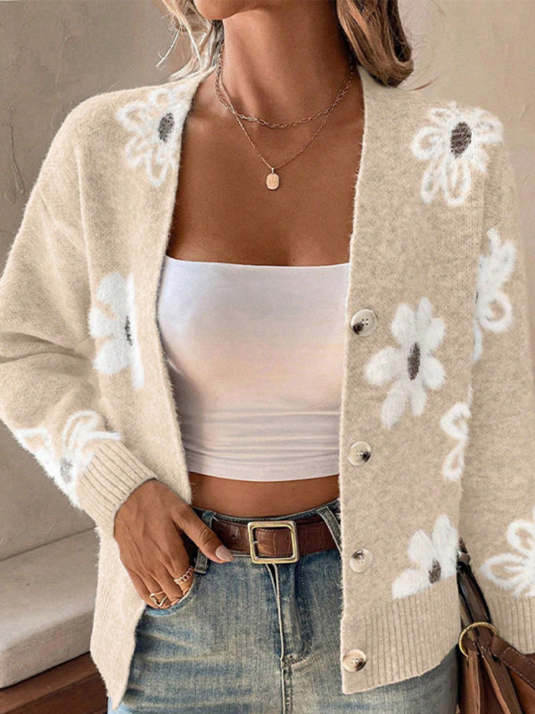 Casual Sunflower Knit Cardigan – Young Women's Style Cardigans