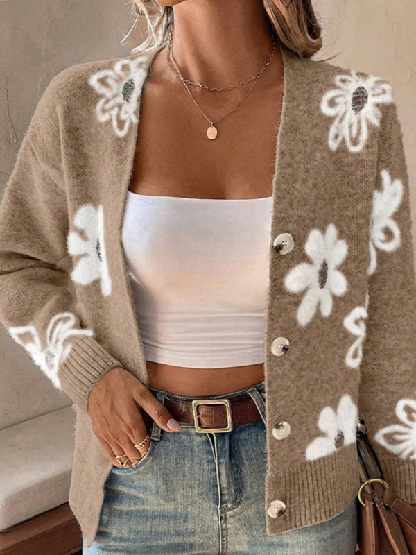 Casual Sunflower Knit Cardigan – Young Women's Style Cardigans