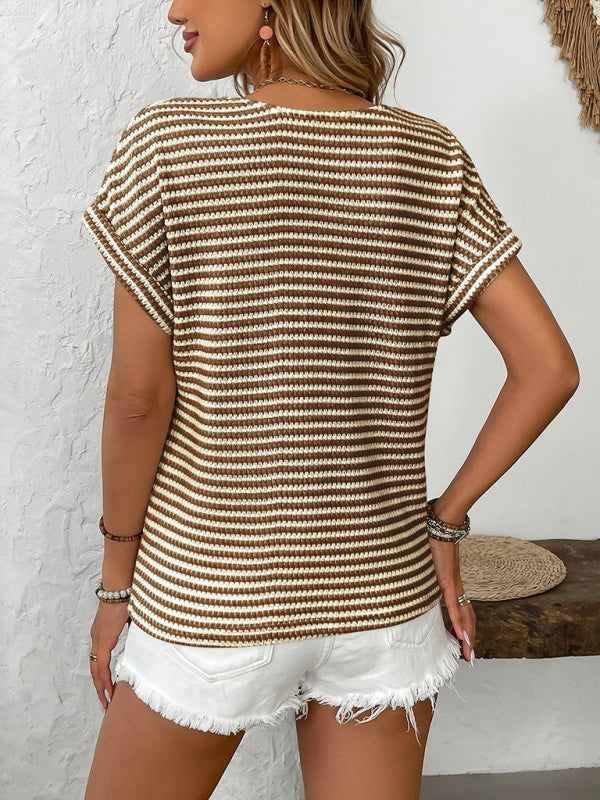 Summer Striped V-Neck Knit Top Knit Tops