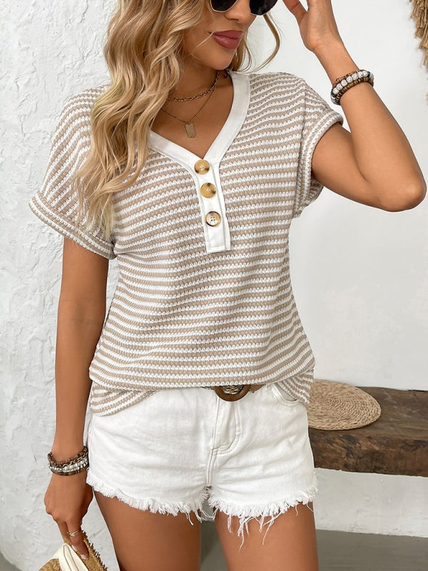 Summer Striped V-Neck Knit Top Knit Tops