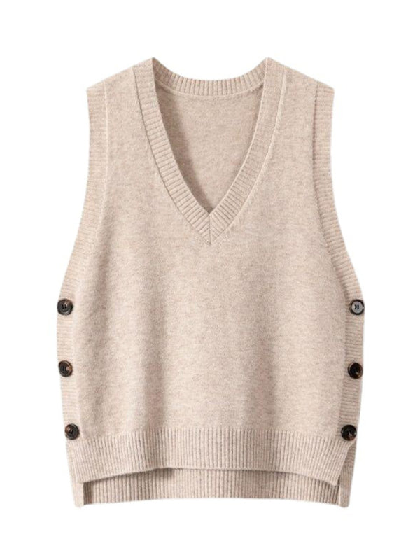 Women's Side-Button Vest Casual Knit Layer Knit Vests