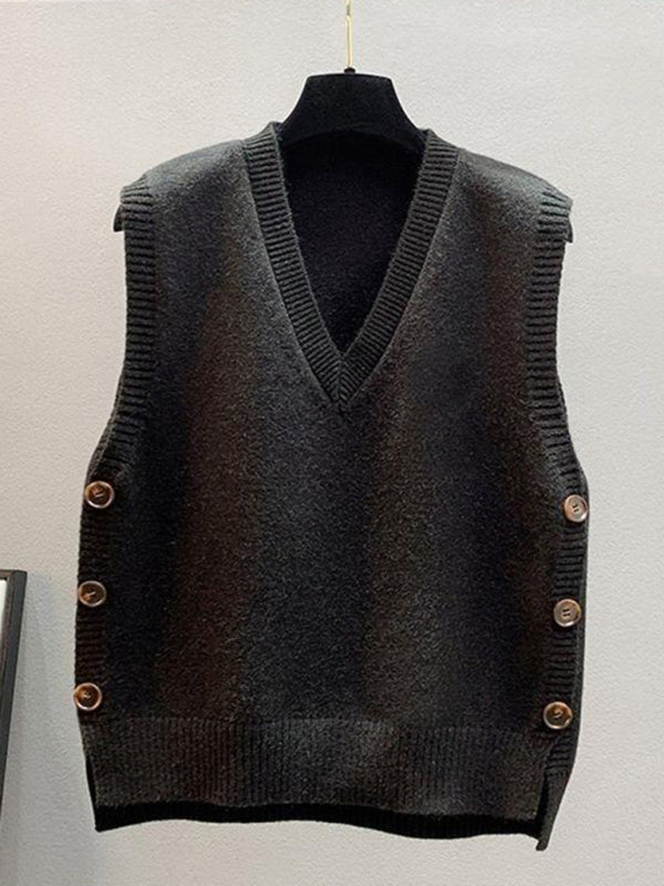 Women's Side-Button Vest Casual Knit Layer Knit Vests