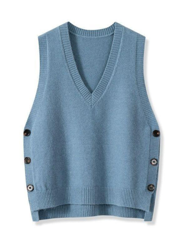 Women's Side-Button Vest Casual Knit Layer Knit Vests