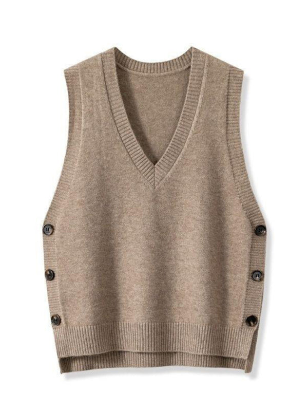 Women's Side-Button Vest Casual Knit Layer Knit Vests