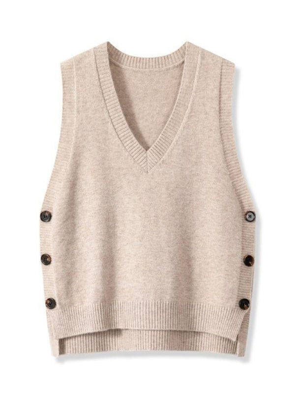 Women's Side-Button Vest Casual Knit Layer Knit Vests