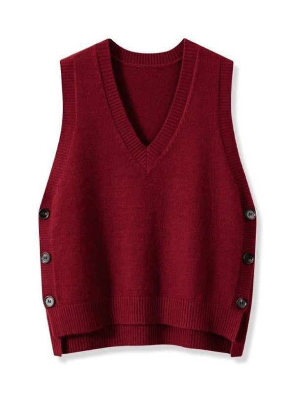 Women's Side-Button Vest Casual Knit Layer Knit Vests