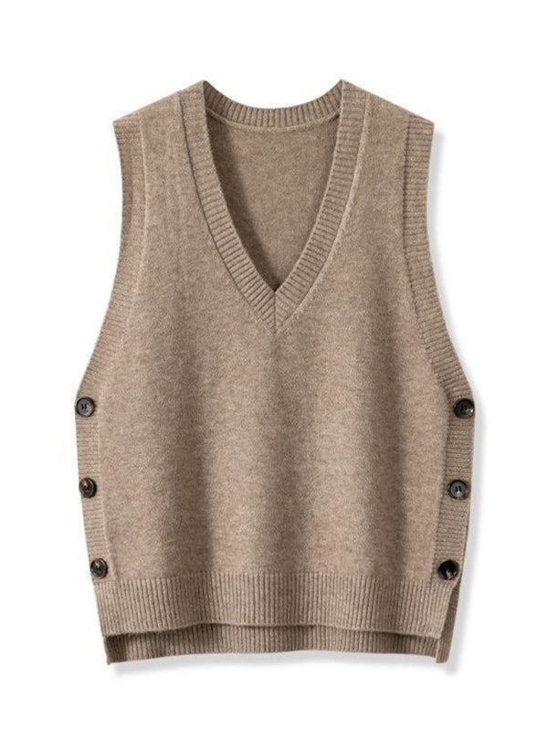 Women's Side-Button Vest Casual Knit Layer Knit Vests