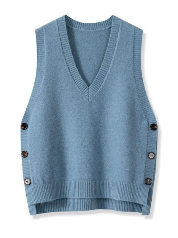 Women's Side-Button Vest Casual Knit Layer Knit Vests