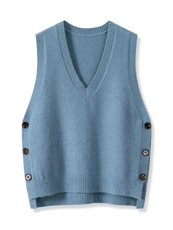 Women's Side-Button Vest Casual Knit Layer Knit Vests