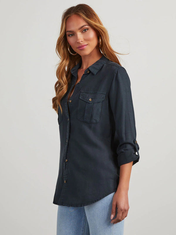 Casual Denim Long Sleeve Shirt for Women Shirts