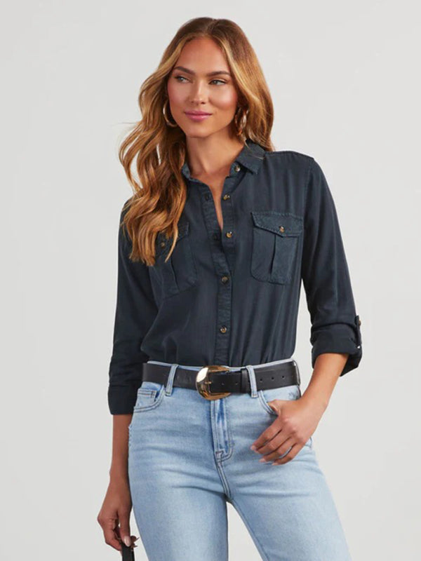 Casual Denim Long Sleeve Shirt for Women Shirts